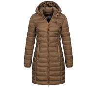 Geographical Norway Damen Winter Jacke Steppjacke Parka Lange Kapuzenjacke Steppmantel Outdoor abnehmbare Kapuze, Farbe:Taupe, Größe:L (40)