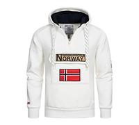 Geographical Norway GYMCLASS Men - Herren Kängurutasche Hoodie Sweatshirt mit Markenlogo und Langarm, weiß, Large