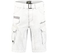 Geographical Norway Herren Baumwoll Cargo Shorts Parasol Stoff-Gürtel,White,M