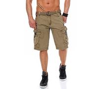 Geographical Norway Herren Shorts Peanut Perle Kurze Hose Männer mit Gürtel Bestickt Cargoshorts (X Large, Beige)