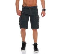 Geographical Norway Herren Shorts Pratique Perle Kurze Hose Männer mit Gürtel Bestickt Cargoshorts blau L