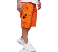 Geographical Norway Herren Shorts Pratique Perle Kurze Hose Männer mit Gürtel Bestickt Cargoshorts orange XL