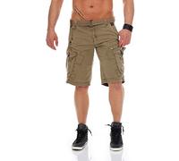 Geographical Norway Herren Shorts Pratique Perle kurze Hose Männer mit Gürtel bestickt Cargoshorts braun M