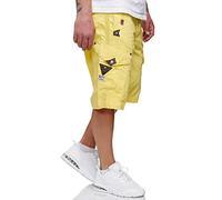 Geographical Norway Herren Shorts Pratique Perle Kurze Hose Männer mit Gürtel Bestickt Cargoshorts gelb M