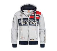 Geographical Norway Herren Sweatjacke Flyer Jacke mit Kapuze,Patches (Hellgrau, M)