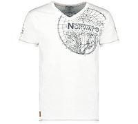 Geographical Norway Herren T-Shirt, grafisch, kurzärmlig, Herren, T-Shirt, modisch, V-Ausschnitt, Bedruckt, reguläre Passform - Kleidung Kurze Ärmel, Marke Tops Classic (Weiß, S)