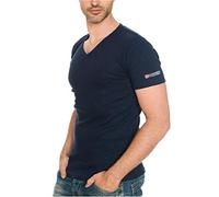Geographical Norway Herren Uni T-Shirt JUBA Kurzarm Stretch V-Ausschnitt Polo (M, Navy)