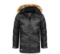 Geographical Norway Herren Winterjacke Jacke Parka Wanderjacke Herren Jacken Warm Parka Softshell Jacke Outdoorjacken Kurz-Mantel Kapuze H-261 Schwarz L