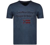 Geographical Norway Jorent Men - Herren T-Shirt Baumwolle - T Shirts Klassischer Sommer - Körperbekleidung Kurzer Ärmel V-Ausschnitt Regulärer Schnitt (Marineblau L)