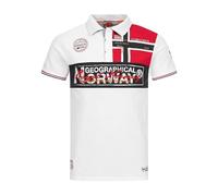 Geographical Norway Kidney Men - Poloshirt für Herren, Bedruckt, klassisch, Baumwolle, Kurze Ärmel, lässiger Kragen mit Knopf (Weiß, L)
