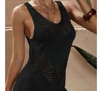 Geomertisches Strickmuster Cut Out Cover-Up-Kleid für Frühling/Sommer Urlaub, Strick Ärmelloses Damen Strick-Trägerkleid Minibleid für den Strand