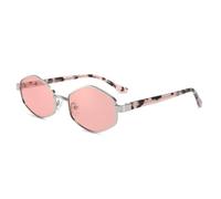 Geometrische Sonnenbrille mit Metallrahmen für Damen und Herren, leichter schwarzer Rahmen, graue Gläser, UV-Schutz, modisches quadratisches Polygon-Design, ideal zum Autofahren, Reisen und für O