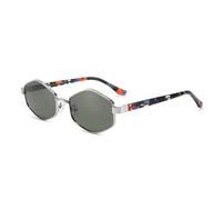 Geometrische Sonnenbrille mit Metallrahmen für Damen und Herren, leichter schwarzer Rahmen, graue Gläser, UV-Schutz, modisches quadratisches Polygon-Design, ideal zum Autofahren, Reisen und für O