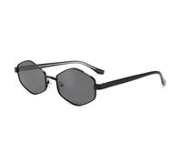 Geometrische Sonnenbrille mit Metallrahmen für Damen und Herren, leichter schwarzer Rahmen, graue Gläser, UV-Schutz, modisches quadratisches Polygon-Design, ideal zum Autofahren, Reisen und für O