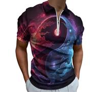 Geometrischer Fantasiehimmel Poloshirt Für Herren Leichtes Sport Henley Shirt Yin-Yang-Wolken Sommer Polohemd Arbeit Business Kurzarm Tops Casual Golf Tshirt Revers Reißverschluss Sportshirt