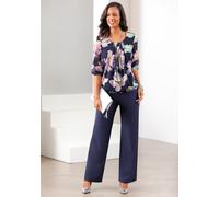 Georgettebluse LADY, Damen, Gr. 54, bunt (marine, kalkmint, bedruckt), 100% Polyester, bedruckt, geblümt, gemustert, mehrfarbig, Rundhals, Blusen (65880937-54) marine, kalkmint, bedruckt