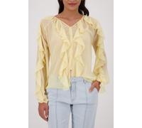 Georgettebluse MONARI "Bluse Georgette Rüschen", Damen, Gr. 38, past gelb, Web, Obermaterial: 100% Polyester, unifarben, regular fit taillenbedeckt, V-Ausschnitt, eingesetzt eingefasste Kante, Blusen,