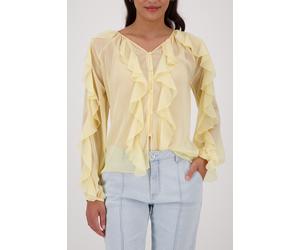 Georgettebluse MONARI "Bluse Georgette Rüschen", Damen, Gr. 40, past gelb, Web, Obermaterial: 100% Polyester, unifarben, regular fit taillenbedeckt, V-Ausschnitt, eingesetzt eingefasste Kante, Blusen,