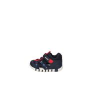 Lauflernschuh GEOX "B SANDAL IUPIDOO BOY", Baby, Gr. 26, navy, rot, Lederimitat, Textil, bestickt, kontrastfarbene Details, Basic, Schuhe Lauflernschuh, Babyschuh mit Stickmuster, Größenschablone zum