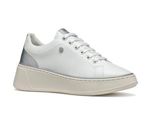 Geox D SUNNETTY Synthetische Polyurethan Damen Sneakers Weiß/Silber EU 36 / UK 3