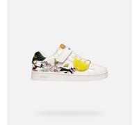 Sneaker GEOX "J ECLYPER BOY", Damen, Gr. 35, weiß, schwarz, Lederimitat, Textil, Schuhe Sneaker, Klettschuh mit Looney Tunes Motiv, Größenschablone zum Download (45944342-35) weiß, schwarz