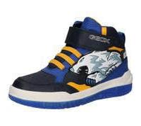 Sneaker GEOX "J BUZZERLIGHT BOY Blinkschuh", Kinder, Gr. 31, blau (navy, gelb), Synthetik, kontrastfarbene Details, sportlich, Schuhe, Schnürboots mit cooler Blinkfunktion, Größenschablone zum Downloa