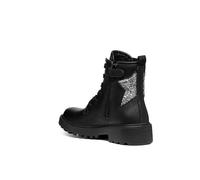 Geox J Casey Girl G Ankle Boot, Black/DK Silver, 32 EU