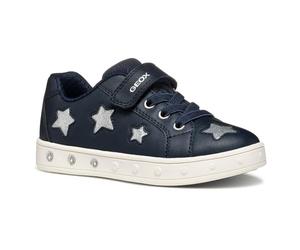 Geox J Skylin Girl B Sneaker, Navy/Silver, 33 EU