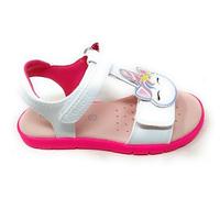 Geox Joyfoot J65P1C Mädchen-Sandalen mit Einhorn, Weiß und Neon-Pink, doppelter Riemen, Sohle aus EVA und Leder, Weiß und Fluo Fuchsia, 30 EU