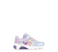Sneaker GEOX "J FADINLIGHT GIRL", Damen, Gr. 32, lila, hellblau, Lederimitat, Textil, Schuhe Sneaker, Klettschuh mit Blüten und Elsa-Motiv, Größenschablone zum Download (56128804-32) lila, hellblau