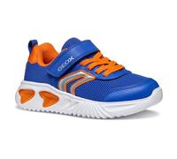 Sneaker GEOX "J ASSISTER BOY Blinkschuh", Kinder, Gr. 34, blau (blau, orange), Textil, Synthetik, sportlich, Schuhe, Sportschuh, Klettschuh mit auffällig blinkender Sohle (50616147-34) blau, orange