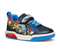 Sneaker GEOX "J INEK BOY Blinkschuh", Kinder, Gr. 32, blau (navy, hellblau), Textil, Synthetik, casual, Schuhe, Kindergartenschuh, Klettschuh mit Fahrzeug Motiv (75393245-32) navy, hellblau