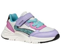 Sneaker GEOX "J LOFTUS GIRL", Mädchen, Gr. 34, lila, grün, Lederimitat, Textil, Glitzermuster, kontrastfarbene Details, Schuhe Sneaker, Slipper mit praktischem Klettverschluss, Größenschablone zum Dow