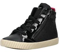 Sneaker GEOX "J MIRROLESS GIRL", Kinder, Gr. 24, schwarz, Lacklederimitat, Lederimitat, Textil, modisch, Schuhe, Schnürboots mit Warmfutter, Größenschablone zum Download (60851827-24) schwarz