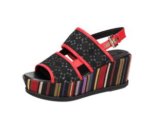 Geox Sakely Plateau Sandale schwarz rot für Damen, schwarz, Größe 36 EU