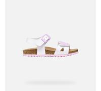 Sandale GEOX "J ADRIEL GIRL", Mädchen, Gr. 27, weiß, pink, Synthetik, bestickt, Basic, Schuhe Sandale, Klettschuh mit Schnallenverschluss, Größenschablone zum Download (11371152-27) weiß, pink