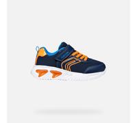Sneaker GEOX "J ASSISTER BOY", Damen, Gr. 25, navy, orange, Lederimitat, Textil, kontrastfarbene Details, Schuhe Sneaker, Klettschuh mit Blinkfunktion, Größenschablone zum Download (22151320-25) navy,