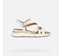 Geox Damen D ELOWYNNE A Wedge Sandal, White/LT Gold, 38 EU