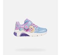 Sneaker GEOX "J FADINLIGHT GIRL", Damen, Gr. 28, lila, hellblau, Lederimitat, Textil, Schuhe Sneaker, Klettschuh mit Blüten und Elsa-Motiv, Größenschablone zum Download (56128804-28) lila, hellblau