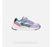 Sneaker GEOX "J LOFTUS GIRL", Damen, Gr. 30, lila, grün, Lederimitat, Textil, Glitzermuster, kontrastfarbene Details, Schuhe Sneaker, Slipper mit praktischem Klettverschluss, Größenschablone zum Downl