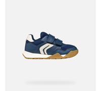 Klettschuh GEOX "J RANN-E BOY", Kinder, Gr. 39, blau, Lederimitat, Textil, Schuhe Klettschuh, Halbschuh mit Kontrastbesatz, Größenschablone zum Download (78419602-39) blau