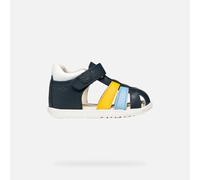 Lauflernschuh GEOX "B SANDAL MACCHIA BOY", Baby, Gr. 26, navy, gelb, Leder, Lederimitat, Schuhe Lauflernschuh, Babyschuh, Kontrast-Riemchen, Größenschablone zum Download (54992114-26) navy, gelb