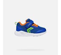 Lauflernschuh GEOX "B SPRINTYE BOY", Baby, Gr. 23, blau, orange, Lederimitat, Mesh, Schuhe Lauflernschuh, Babyschuh mit farbenfrohen Besätzen, Größenschablone zum Download (49521857-23) blau, orange