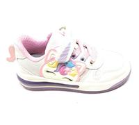 Geox Sketlite J65NWB Sportschuhe für Mädchen mit weißem und rosafarbenem Einhorn, Sneakers mit Lichtern, Weiß Rosa, 29 EU