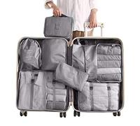 Gepäck-Organizer-Taschenset - Reise-Organizer-Taschen für Gepäck, Handgepäck, faltbares Reisewürfel-Set mit Kordelzug, Wäsche/Unterwäsche/Schuh/Toilettenartikel, Make-up-Tasche, grau, blau, beige A/a