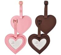 Gepäckanhänger, 2 Stück Kofferanhänger, Pu Leder, Kofferanhänger mit Adressschild Verstellbare, Schnelle Identifikation, Koffer Reisezubehör, für Reisetasche Koffer Geschäftsreise (Rosa Braun)