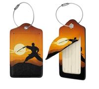 Gepäckanhänger aus Leder, 1 Gepäckanhänger für Koffer, Sonne, Karate, Silhouette, Gepäckanhänger mit Sichtschutz, Leder-Namensschild, Kofferetiketten, Kofferanhänger für Reisetaschen