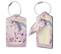 Gepäckanhänger aus Leder, 1 Gepäckanhänger für Koffer, süßes rosa Regenbogen-Einhorn, Gepäckanhänger mit Sichtschutz, Leder-Namens-ID-Etikett, Kofferetiketten, Kofferanhänger für Reisetaschen