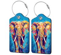 Gepäckanhänger aus Leder für Koffer, Gepäckanhänger mit Schlaufe, für Damen, Mädchen, Herren, Jungen, Reisegepäck, Koffer, bunt, Elefant, 2 Stück