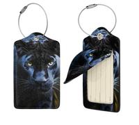 Gepäckanhänger aus Leder für Koffer, Panther mit blauen Augen, Gepäckanhänger, Kofferanhänger aus Leder mit Privatsphäre, Namen, Adress-Etiketten und Stahlschlaufe für Damen und Herren, Reisetasche,